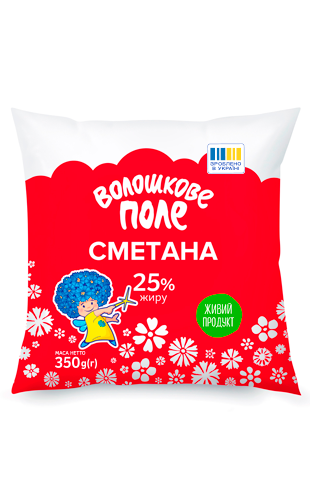 Сметана 25% жиру 350гр плівка ВОЛОШКОВЕ ПОЛЕ